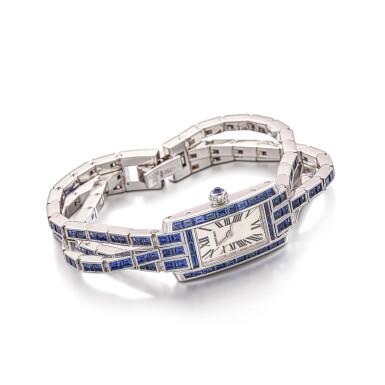 View full screen - View 1 of Lot 1821. 'Les Lanieres Bleu Saphir' Sapphire Wristwatch | 卡地亞 | 藍寶石腕錶.