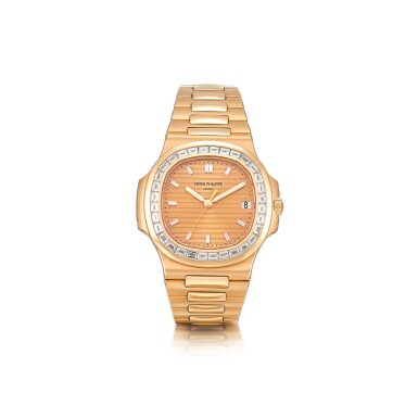 View full screen - View 1 of Lot 960. PATEK PHILIPPE | REF 5723 NAUTILUS, A PINK GOLD AND DIAMOND-SET BRACELET WATCH WITH DATE AND PINK DIAL CIRCA 2014 | 百達翡麗 | 5723型號「NAUTILUS」粉紅金鑲鑽石鍊帶腕錶備日期顯示,年份約2014.