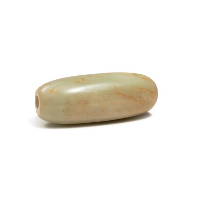 View full screen - View 1 of Lot 1298. A celadon and russet jade massage roll bead, Qing dynasty | 清 青玉太平車滾珠.