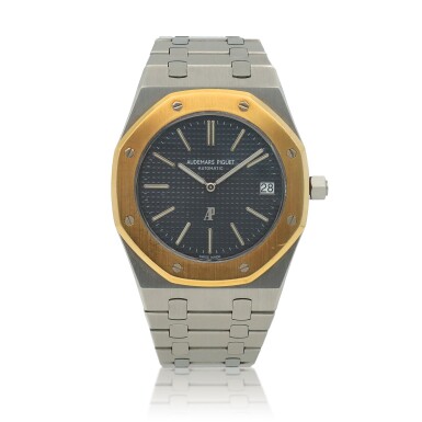 View full screen - View 1 of Lot 72. 'Genta's' ‘Jumbo’ Royal Oak, Ref. 5402 Possibly unique and historically important stainless steel and yellow gold wristwatch with date and bracelet Circa 1978 | 愛彼 | 5402型號「'Genta's' ‘Jumbo’ Royal Oak」精鋼及黃金鍊帶腕錶備日期顯示,年份約1978,可能為孤品及具歷史價值.