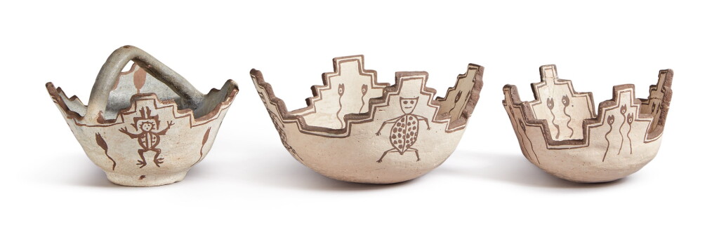 View full screen - View 1 of Lot 234. Three Zuni Black-On-White Bowls for Rain Priests.