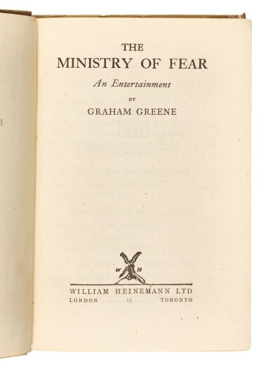 View full screen - View 1 of Lot 97. Greene, The Ministry of Fear, 1943, inscribed.