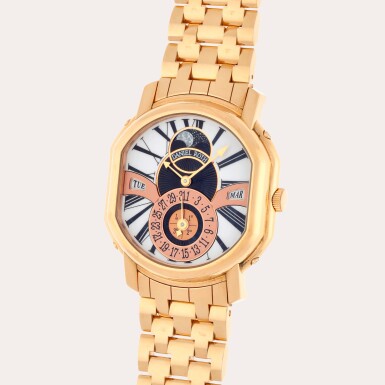 View full screen - View 1 of Lot 212. Reference 118.X.40 | A pink gold perpetual calendar wristwatch with moon phases, leap year indication and bracelet | Circa 2000.