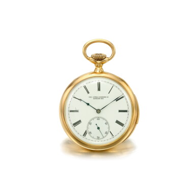 View full screen - View 1 of Lot 1022. PATEK PHILIPPE | RETAILED BY THE COWELL & HUBBARD CO.: A PINK GOLD OPEN FACED MINUTE REPEATING WATCH, MADE IN 1890 | 百達翡麗 |零售商為THE COWELL & HUBBARD CO.:粉紅金三問懷錶,1890年製.