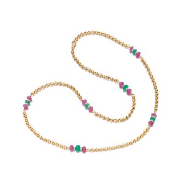 View full screen - View 1 of Lot 66. Ruby, emerald and diamond sautoir (Collana con rubini, smeraldi e diamanti).