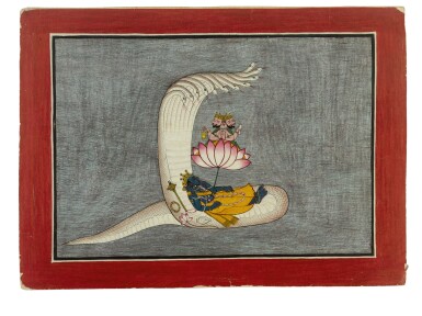 View full screen - View 1 of Lot 61. A group of four illustrations from the Devi Mahatmya: Vishnu Battles the Demons Kaitabha and Madhu, India, Mandi, circa 1770.