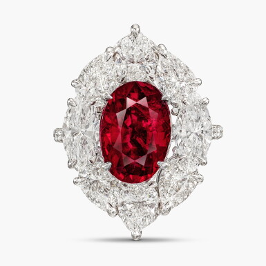 View full screen - View 1 of Lot 1805. Ruby and Diamond Ring | 5.03克拉 天然「緬甸」未經加熱紅寶石 配 鑽石戒指 .