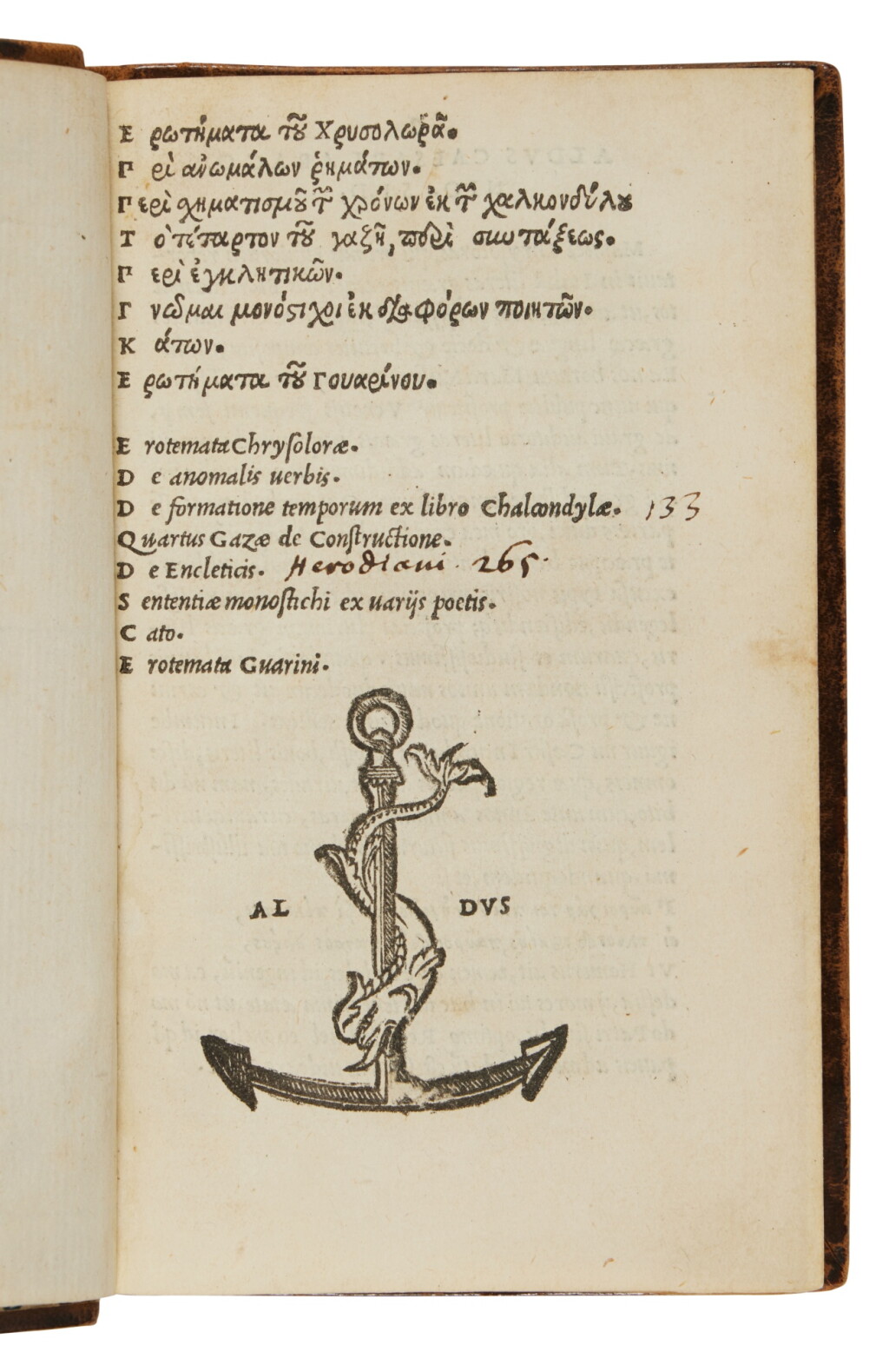View full screen - View 1 of Lot 293. Chrysoloras, Erotemata, Venice, Aldus, 1517, later mottled calf, Giustiniani copy.