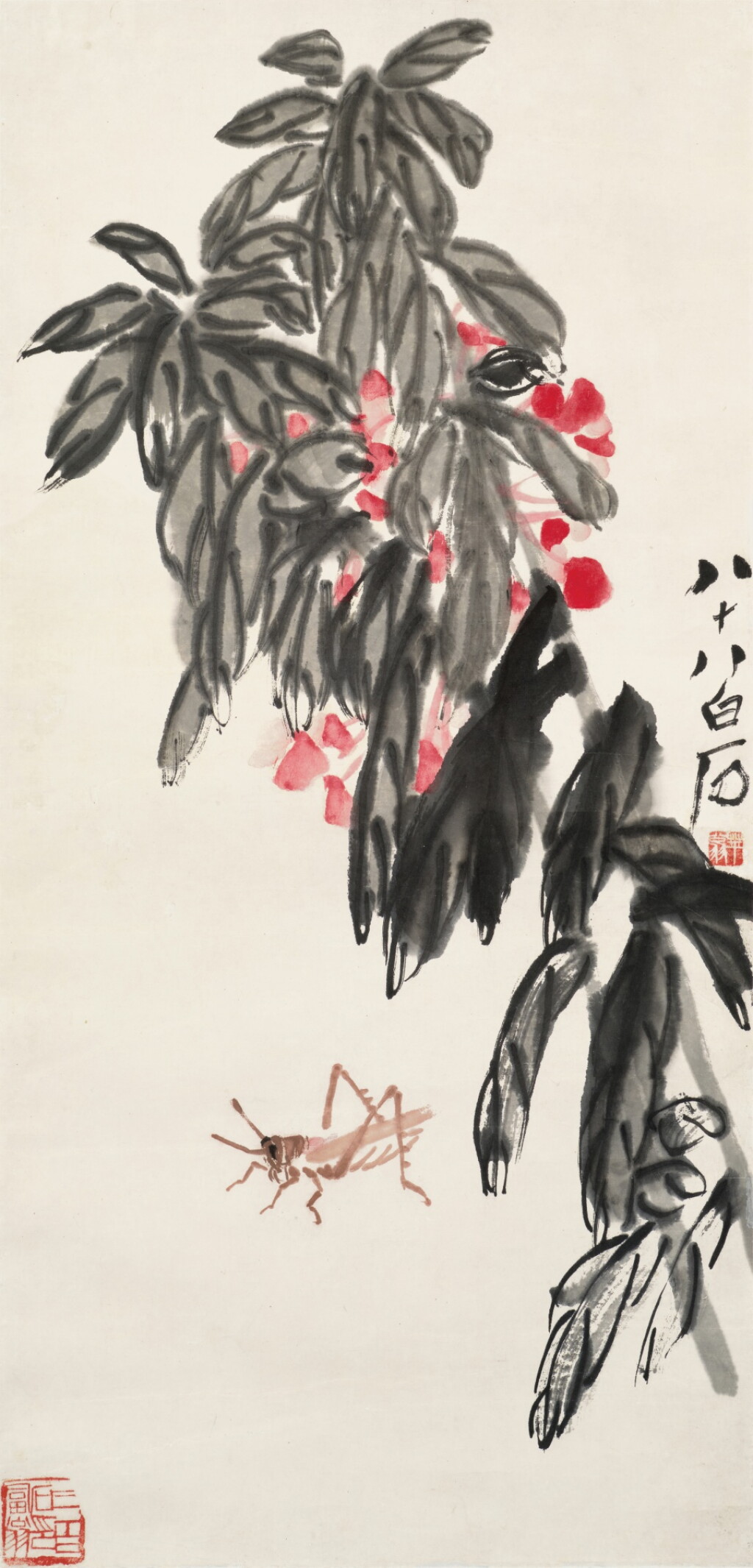 View full screen - View 1 of Lot 2672. 齊白石 鳳仙蚱蜢 | Qi Baishi, Grasshopper by Garden Balsam.
