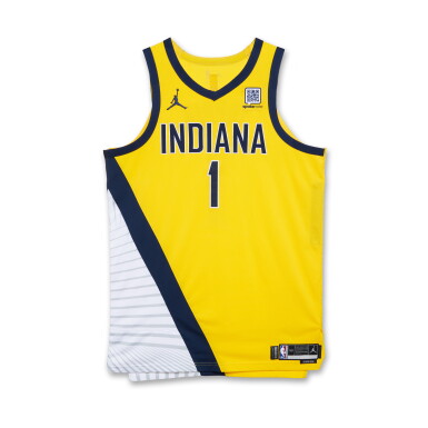 View full screen - View 1 of Lot 151. Obi Toppin Indiana Pacers 2024-2025 Emirates NBA Cup Game Worn Icon Edition Jersey.