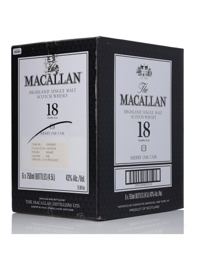 View full screen - View 1 of Lot 51. The Macallan 18 Year Old Sherry Oak 43.0 abv NV (6 Bottles 75cl).