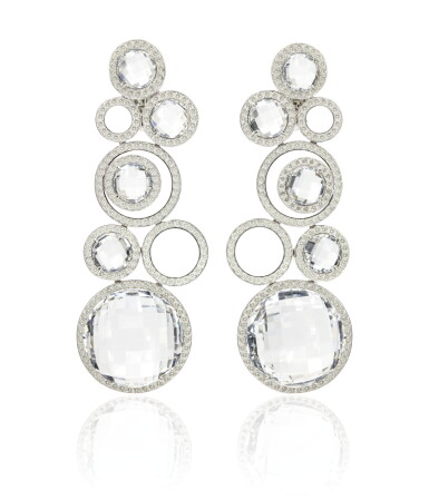 View full screen - View 1 of Lot 52. Pair of rock crystal and diamond pendent earrings, Michele della Valle.