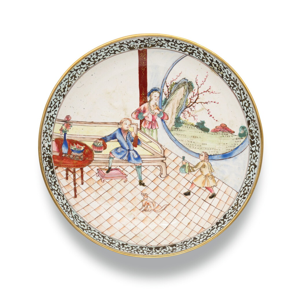 View full screen - View 1 of Lot 281. A CANTON PAINTED ENAMEL DISH, QING DYNASTY, CANTON, 18TH CENTURY | 清十八世紀 銅胎畫琺瑯西洋人物圖盤.