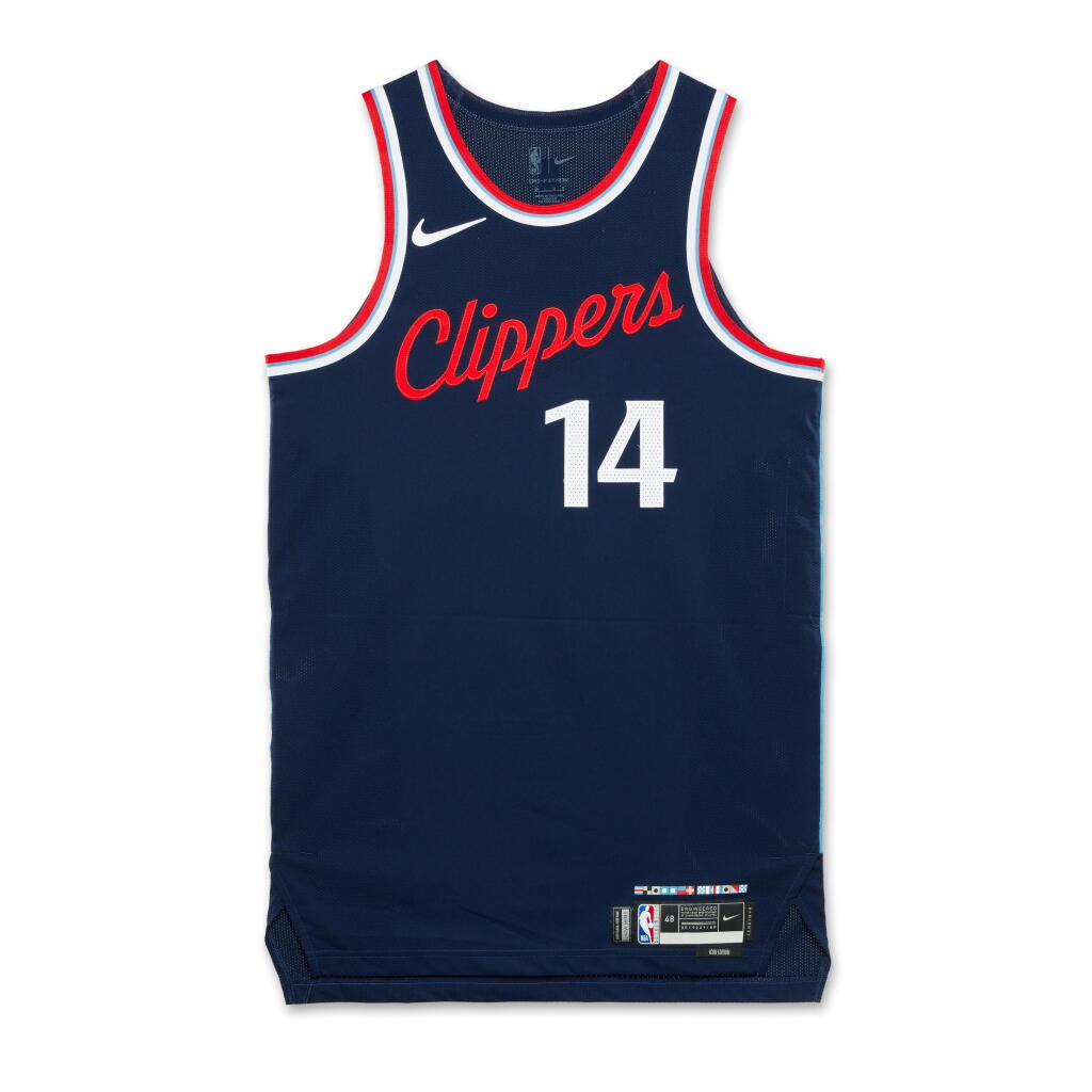 View full screen - View 1 of Lot 110. Terance Mann Los Angeles Clippers 2024-2025 Kia NBA Tip-Off Game Worn Icon Edition Jersey.