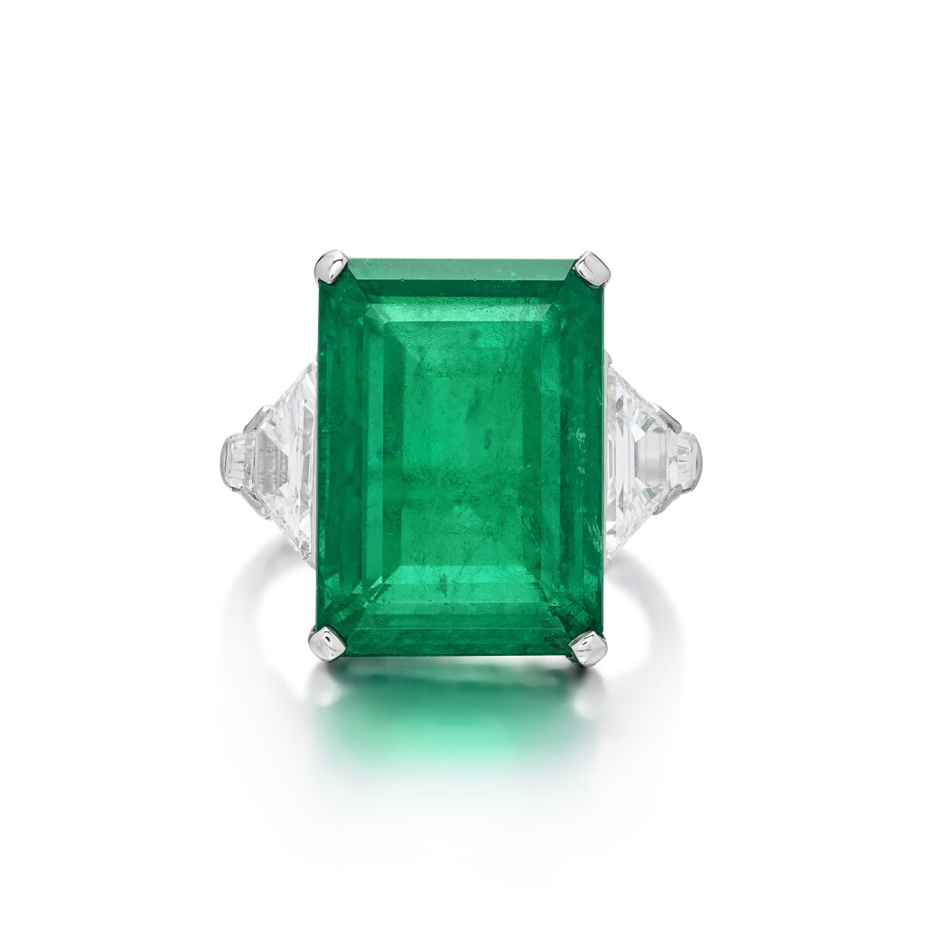 View full screen - View 1 of Lot 185. Emerald and Diamond Ring.