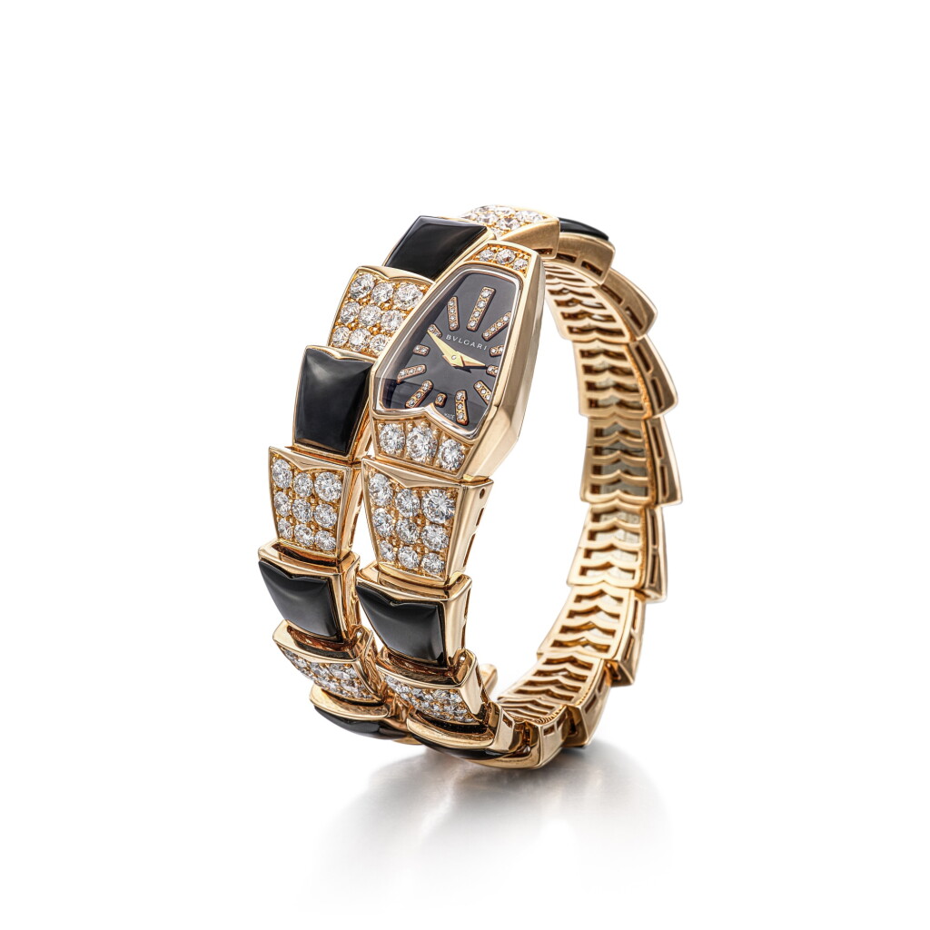 View full screen - View 1 of Lot 1814. ‘Serpenti’ Diamond and Onyx Wristwatch | 寶格麗 | ‘Serpenti’ 鑽石 配 縞瑪瑙 腕錶.