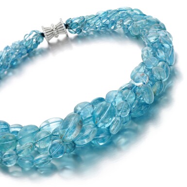 View full screen - View 1 of Lot 23. AQUAMARINE AND DIAMOND NECKLACE.