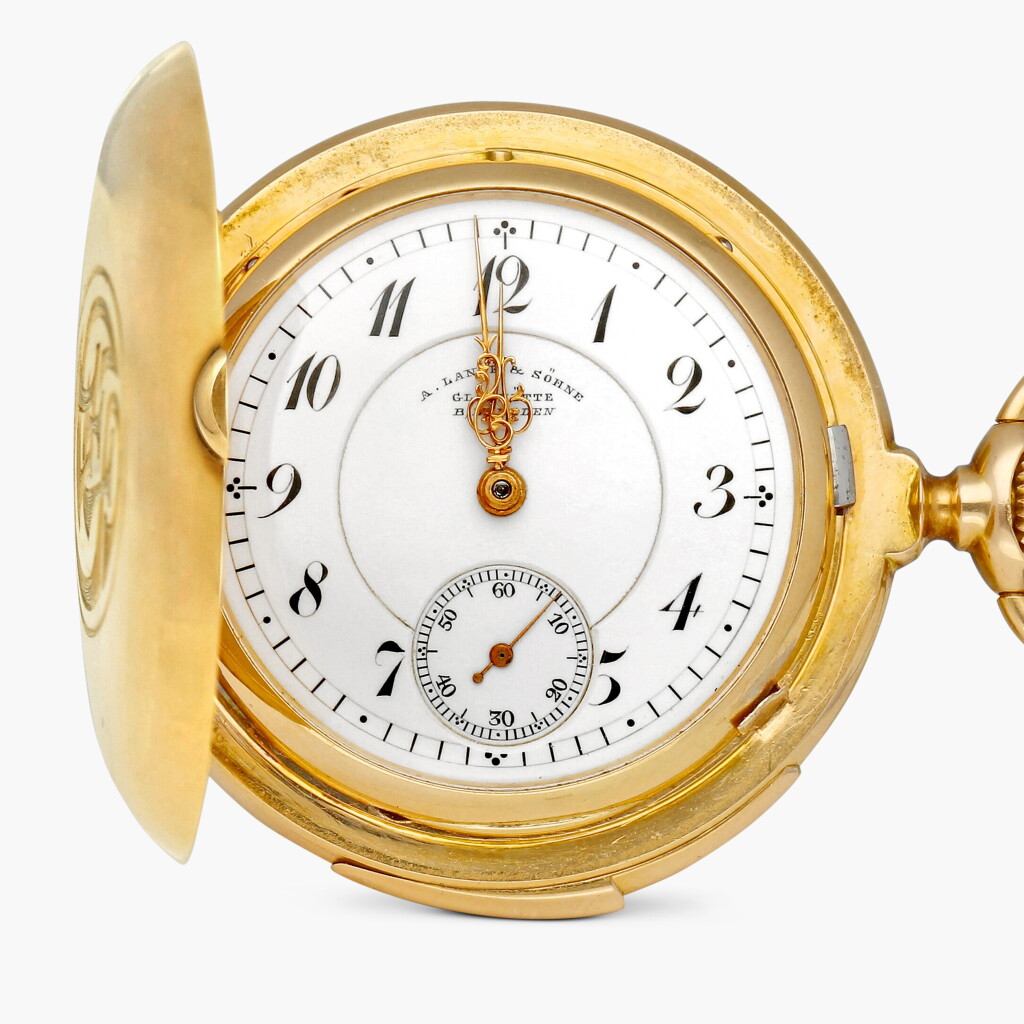 View full screen - View 1 of Lot 140. A very fine and rare lady's pink gold hunting cased minute repeating keyless lever watch, No. 44484 | Circa 1903.