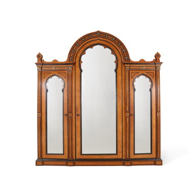 View full screen - View 1 of Lot 152. An Anglo-Moresque thuya, ebony-strung and gilt-brass-mounted large three-door wardrobe by Morant, Boyd & Blandford, circa 1875.