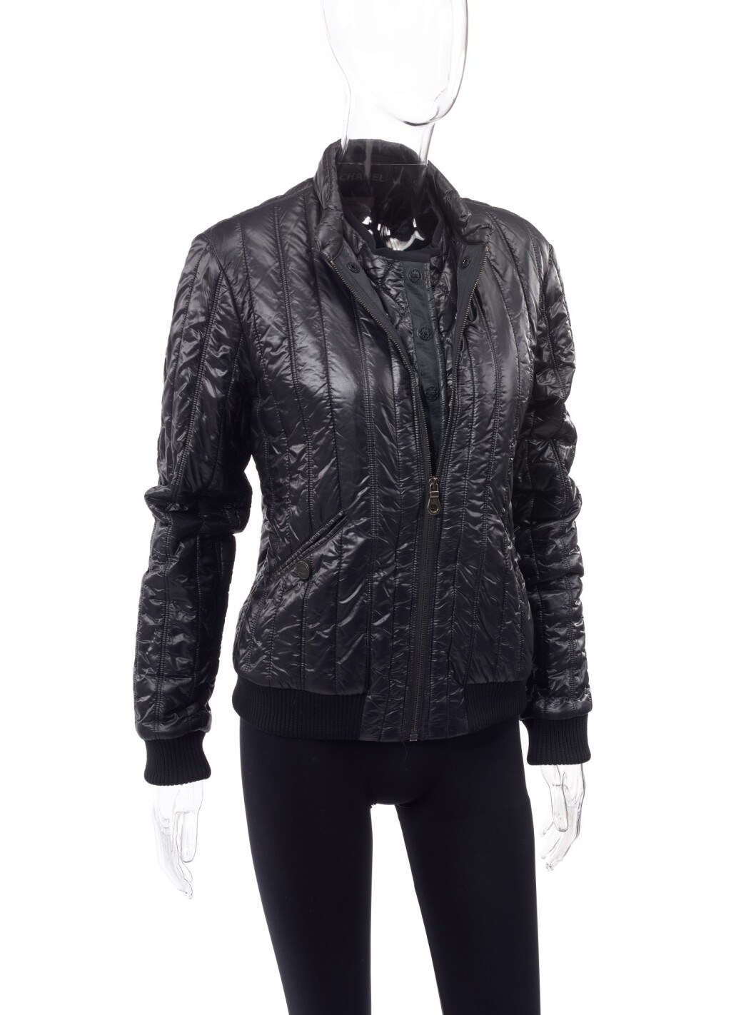 View full screen - View 1 of Lot 101. BLACK PADDED TWO-PIECE JACKET, CHANEL.