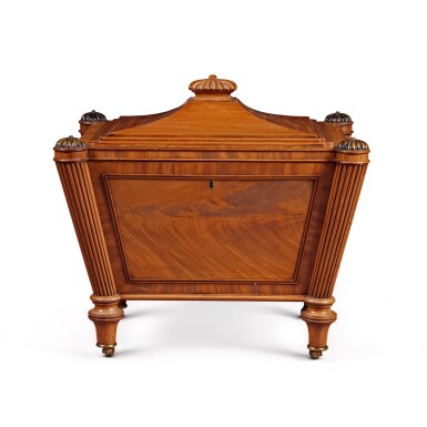 View full screen - View 1 of Lot 217. A Regency Gilt Lacquered-Brass-Mounted Mahogany and Ebonised Cellarette, Circa 1805.