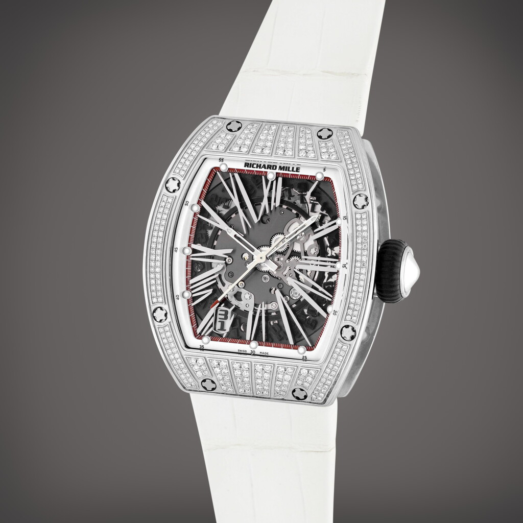 View full screen - View 1 of Lot 166. Reference RM023 AL WG | A white gold diamond-set semi-skeletonized wristwatch with date, Circa 2019.
