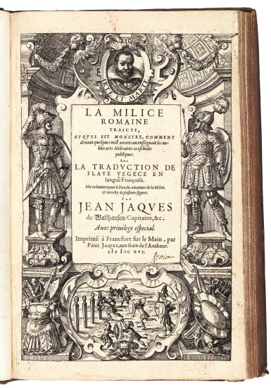 View full screen - View 1 of Lot 455. Wallhausen, La milice romane, Frankfurt, 1616, speckled calf.