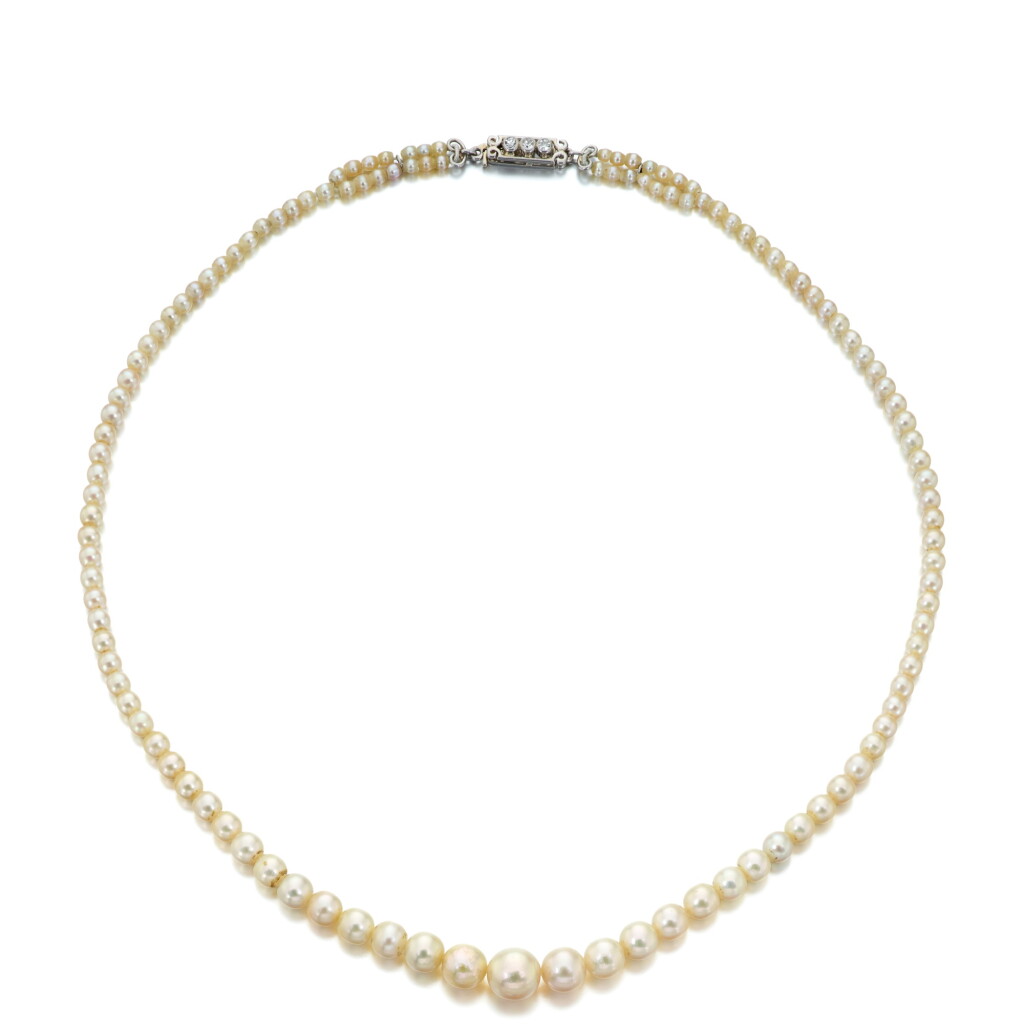 View full screen - View 1 of Lot 813. Natural Pearl, Seed Pearl and Diamond Necklace.