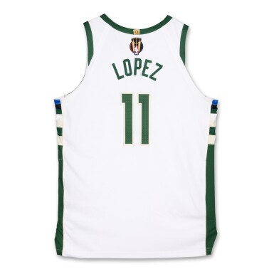 View full screen - View 1 of Lot 59. Brook Lopez Milwaukee Bucks 2023-2024 In-Season Tournament Semifinals Game Worn Association Edition Jersey.