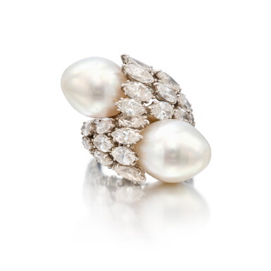 View full screen - View 1 of Lot 509. Cultured Pearl and Diamond Ring.