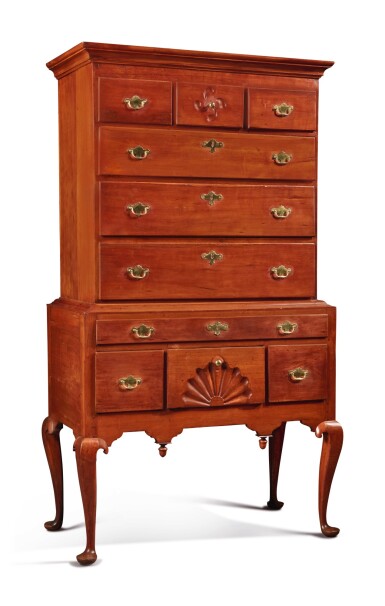 View full screen - View 1 of Lot 99. Queen Anne Carved Cherrywood High Chest of Drawers, Connecticut, circa 1775.