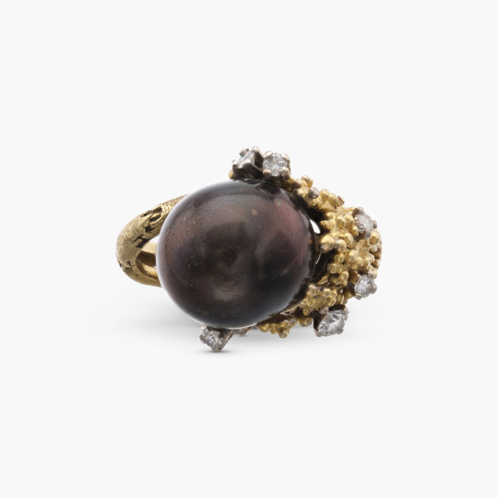 View full screen - View 1 of Lot 828. Gold, Cultured Pearl and Diamond Ring.