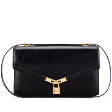 View full screen - View 1 of Lot 639. Vintage Black Box Kelly Cadena Shoulder Bag Gold Hardware, 1984.
