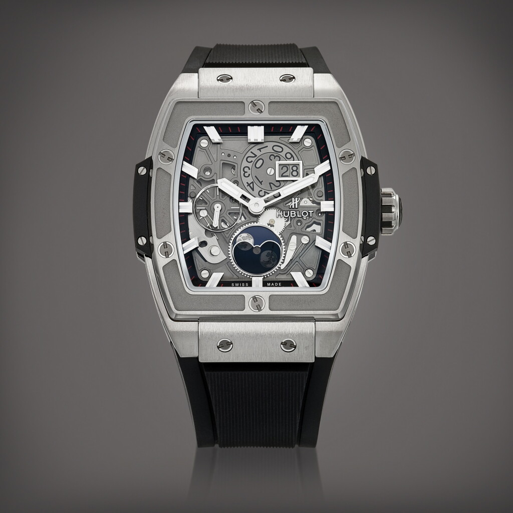 View full screen - View 1 of Lot 8829. Spirit of Big Bang, Reference 647.NX.1137.RX | A titanium semi-skeletonised wristwatch with date and moon phases, Circa 2018 | 宇舶 | Spirit of Big Bang 型號647.NX.1137.RX | 鈦金屬半鏤空腕錶,備日期及月相,約2018年製.