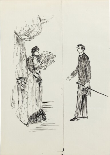 View full screen - View 1 of Lot 79. Elegant ladies and gentlemen, Set of five drawings , circa 1950.