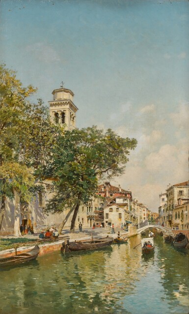 View full screen - View 1 of Lot 59. Gondolas on a Venetian canal.