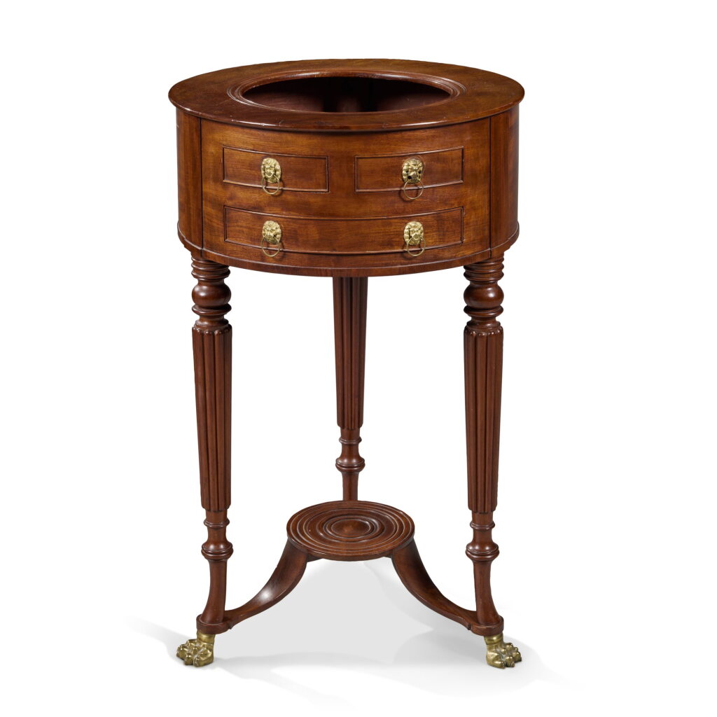 View full screen - View 1 of Lot 179. A Fine and Rare Classical Figured Mahogany and Brass-Mounted Basin Stand, Boston, Massachusetts, Circa 1810.