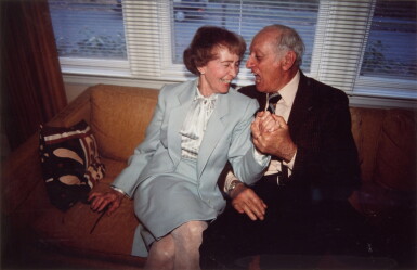 View full screen - View 1 of Lot 903. The parents on the couch after 50 years married, Swampscott, Mass..
