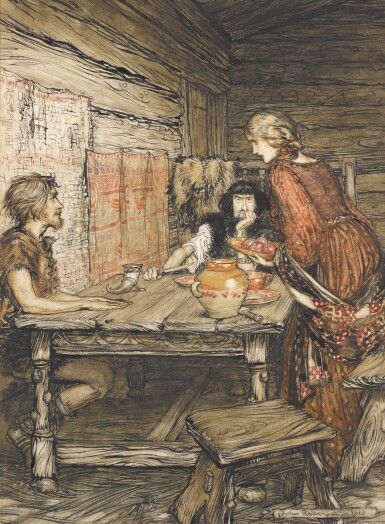 View full screen - View 1 of Lot 9. Arthur Rackham | Original illustration for The Rhinegold and the Valkirie (The likeness between Siegmund and Sieglinde).