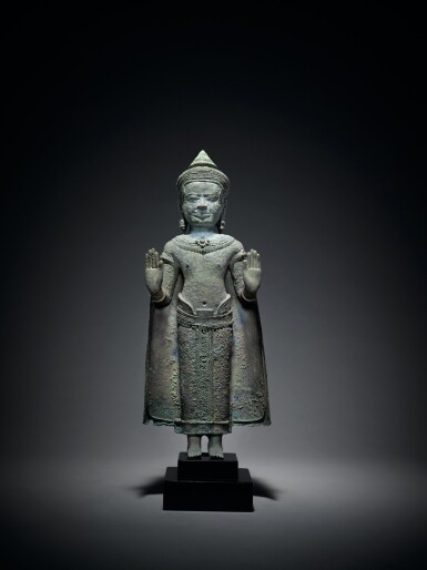 View full screen - View 1 of Lot 374. A Copper Alloy Figure of Standing Buddha, Thailand, Lopburi style, 13th Century.