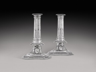 View full screen - View 1 of Lot 102. A pair of William & Mary silver candlesticks, Richard Syng, London, 1699.