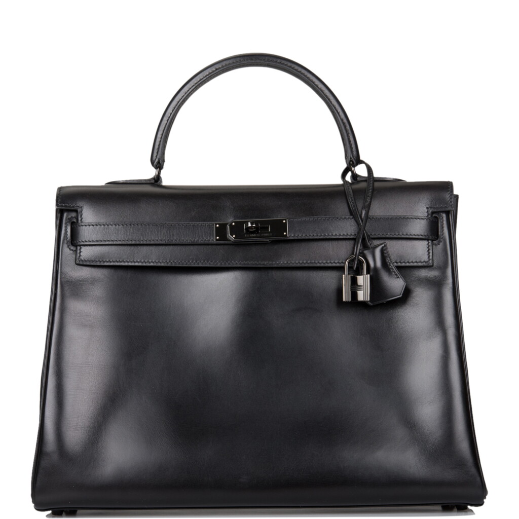 View full screen - View 1 of Lot 46. HERMÈS | SO BLACK RETOURNE KELLY 35CM OF BOX LEATHER WITH BLACK PVD HARDWARE.