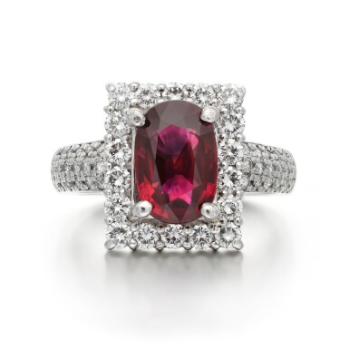 View full screen - View 1 of Lot 76. Ruby and diamond ring.