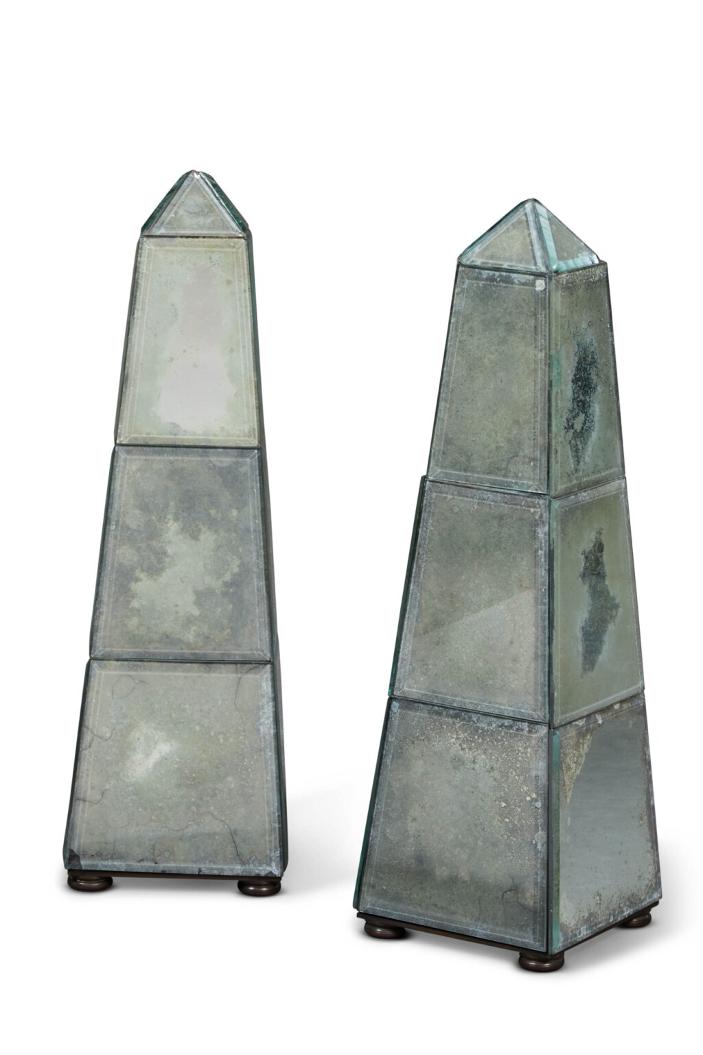 View full screen - View 1 of Lot 18. A PAIR OF MIRRORED GLASS OBELISKS, FRENCH, CIRCA 1960, IN THE MANNER OF SERGE ROCHE.