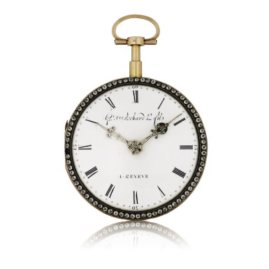 View full screen - View 1 of Lot 180. YELLOW GOLD ENAMEL AND PASTE-SET OPEN-FACED WATCH CIRCA 1820.