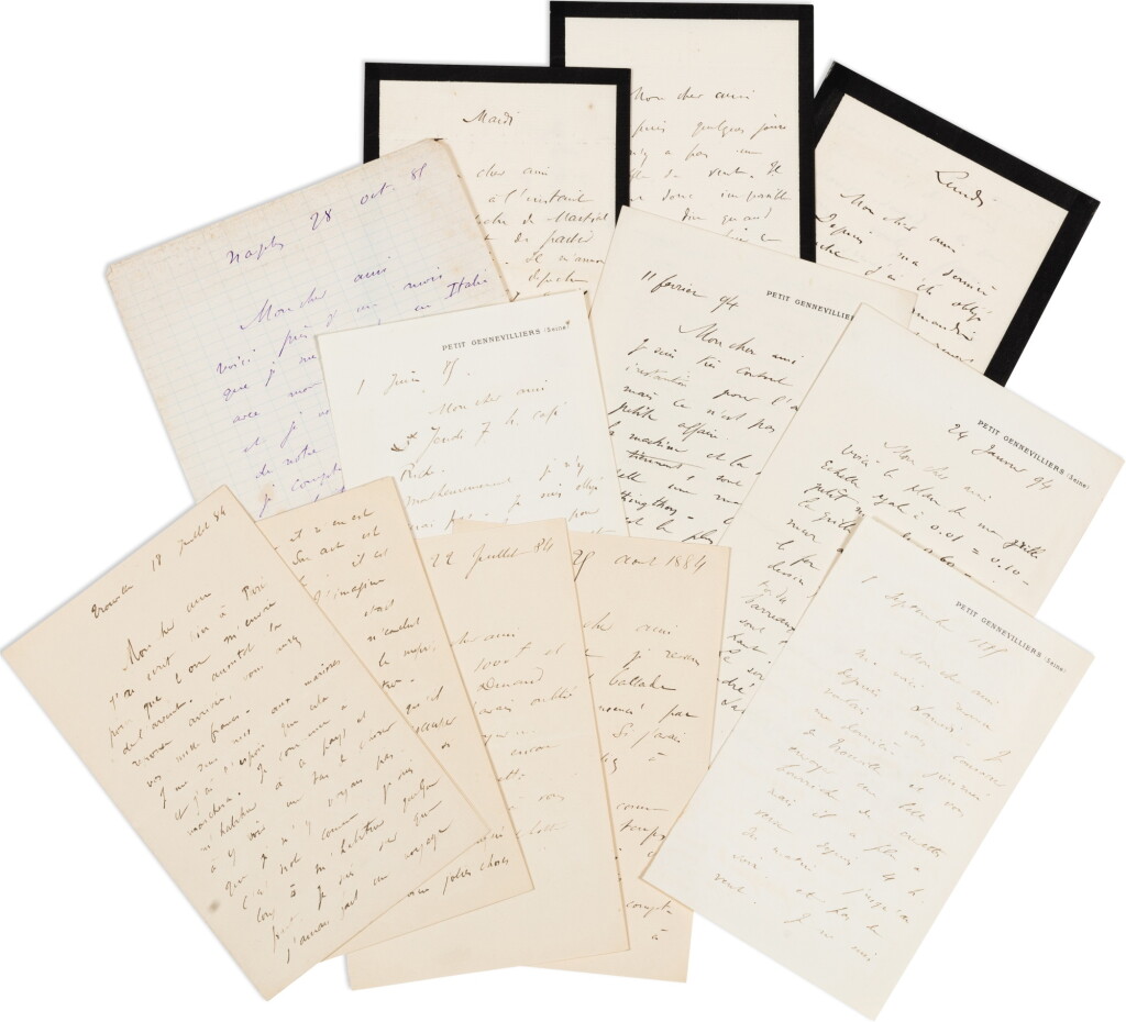 View full screen - View 1 of Lot 31. 11 lettres à Claude Monet, 1889-1894. Correspondance amicale abordant des sujets très divers : pêche à la crevette, lecture d'œuvres de Flaubert et de George Sand, installation d'un système d'arrosage, etc..