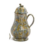 A RARE STAFFORDSHIRE SOLID-AGATE OCTAGONAL COFFEE OR HOT-CHOCOLATE POT AND COVER, CIRCA 1750