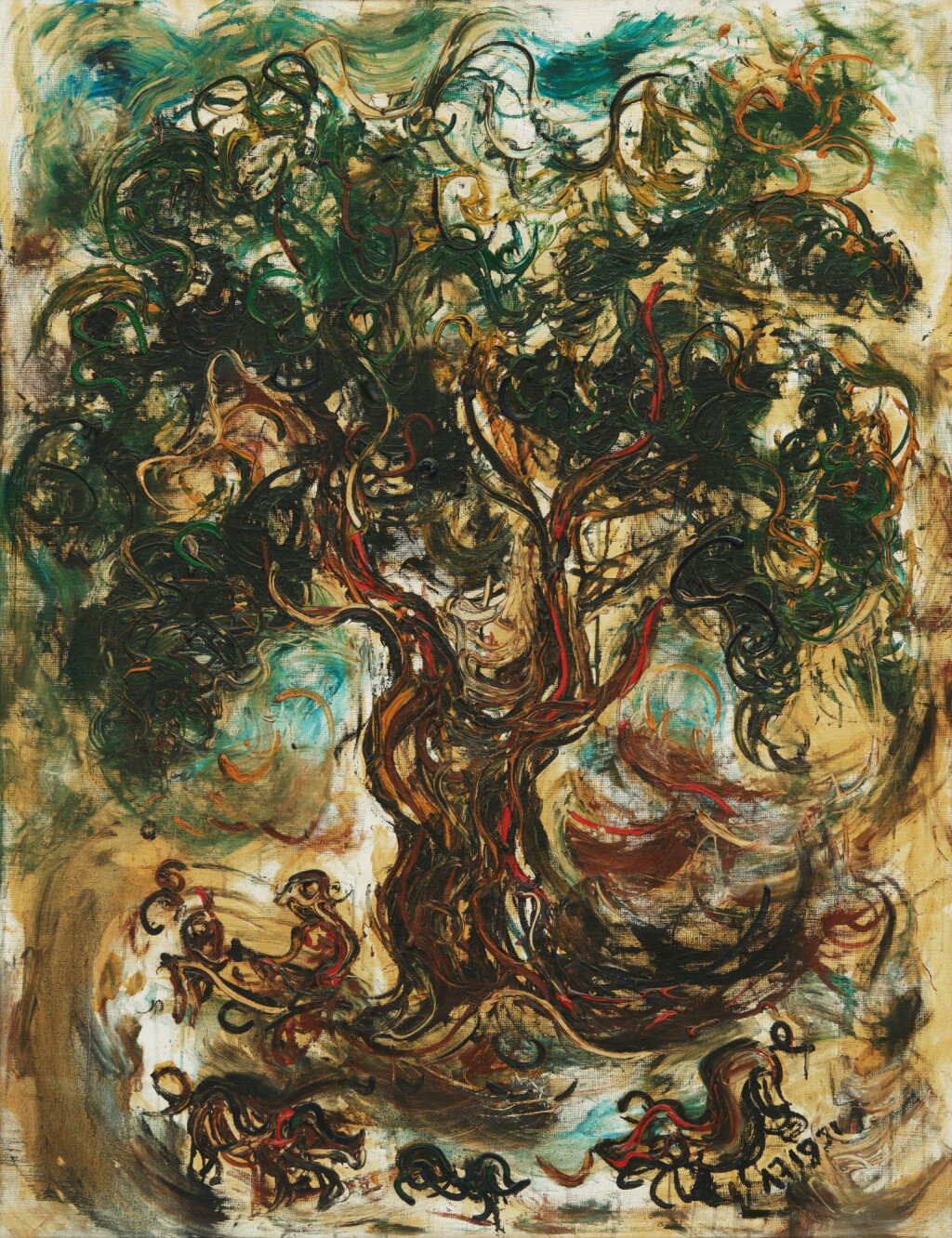 View full screen - View 1 of Lot 3838. Affandi 阿凡迪 | Banyan tree 榕樹.