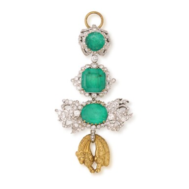 View full screen - View 1 of Lot 1045. Emerald and diamond neck badge of the Order of the Golden Fleece.