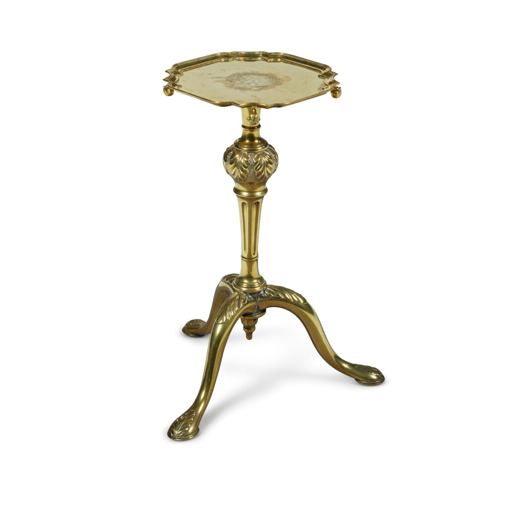 View full screen - View 1 of Lot 1237. An English Brass Tripod Table, The salver 18th/19th Century, the base probably early 20th Century.